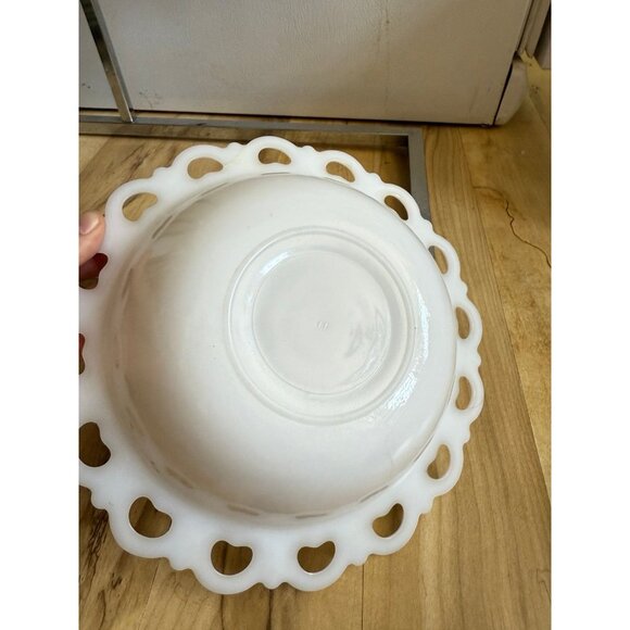 Vintage Milk Glass Bowl with Open Lace Edge - Picture 4 of 7